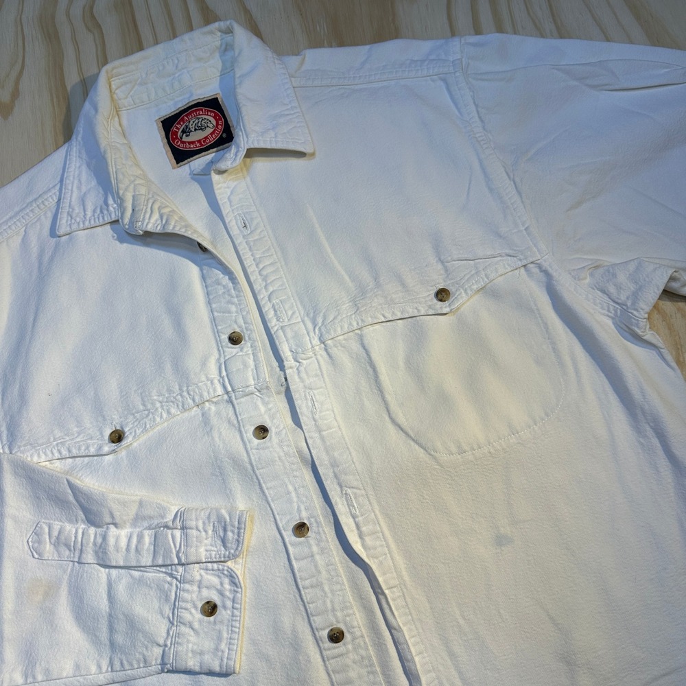 The Australian Outback Collection Mens Button Up Shirt White Safari Flaws Size L